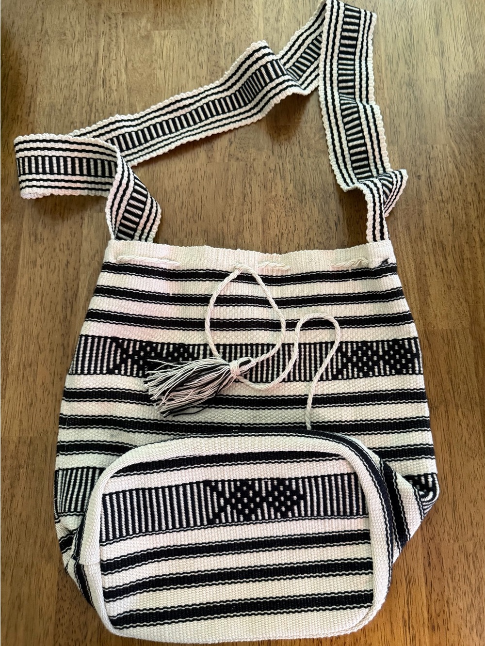 Handmade Striped Woven Crossbody Bag in Black & Cream